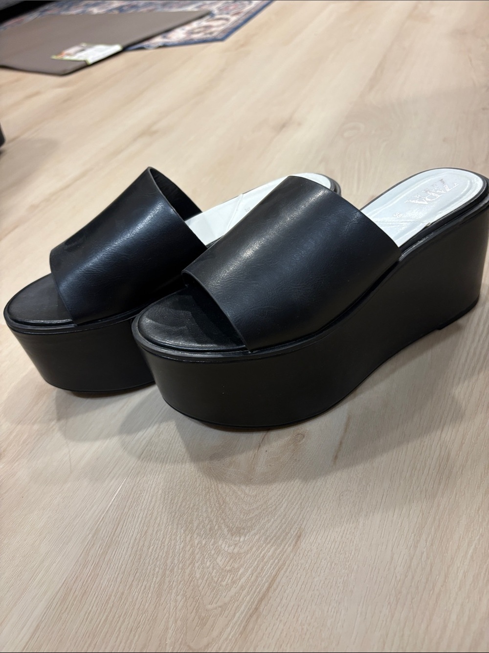 Zara Black Platform Slide Wedges